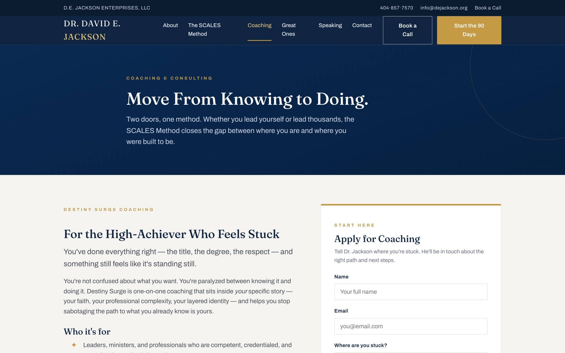 Dr. David E. Jackson, Coaching & Consulting site, built by Great Breads Studio